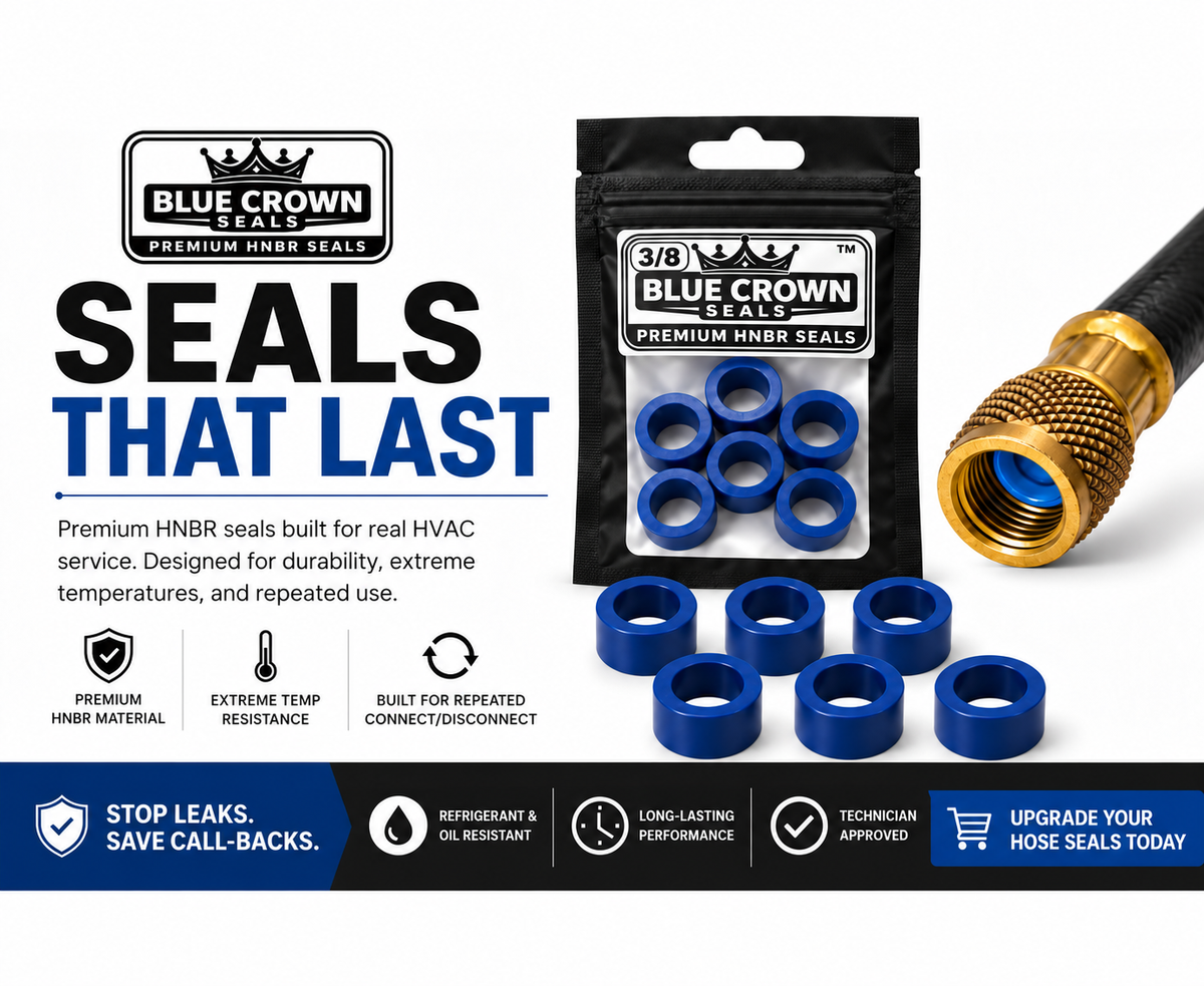 Blue Crown Seals – Premium HNBR 3/8” HVAC Refrigerant Hose Gaskets – 6 Pack