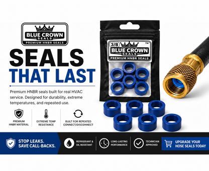 Blue Crown Seals – Premium HNBR 3/8” HVAC Refrigerant Hose Gaskets – 6 Pack