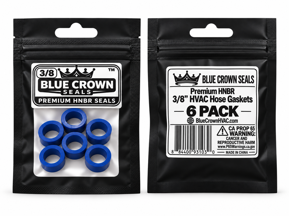 Blue Crown Seals – Premium HNBR 3/8” HVAC Refrigerant Hose Gaskets – 6 Pack