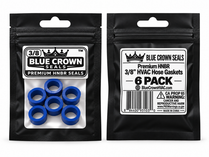 Blue Crown Seals – Premium HNBR 3/8” HVAC Refrigerant Hose Gaskets – 6 Pack
