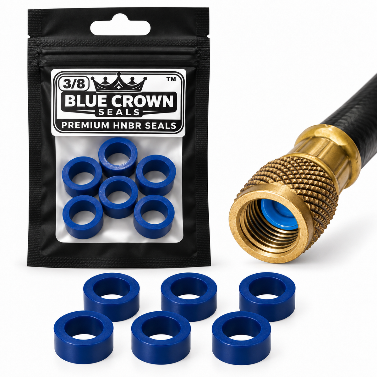Blue Crown Seals – Premium HNBR 3/8” HVAC Refrigerant Hose Gaskets – 6 Pack
