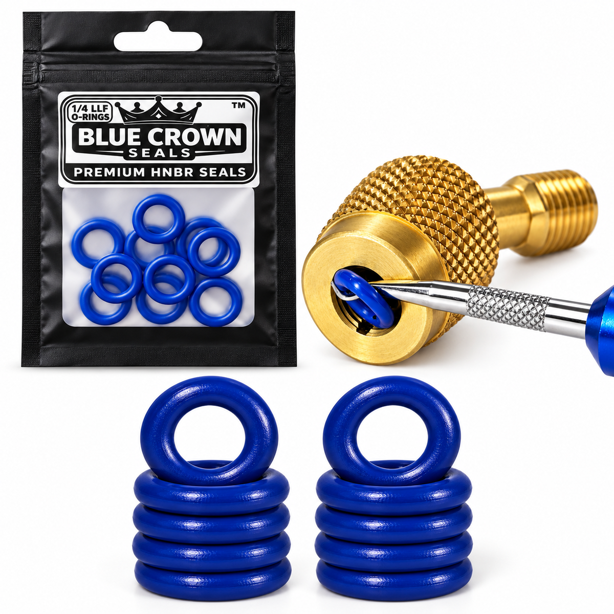 Blue Crown Seals – 1/4” Low-Loss Fitting O-Rings | Premium HNBR Rubber | 10-Pack
